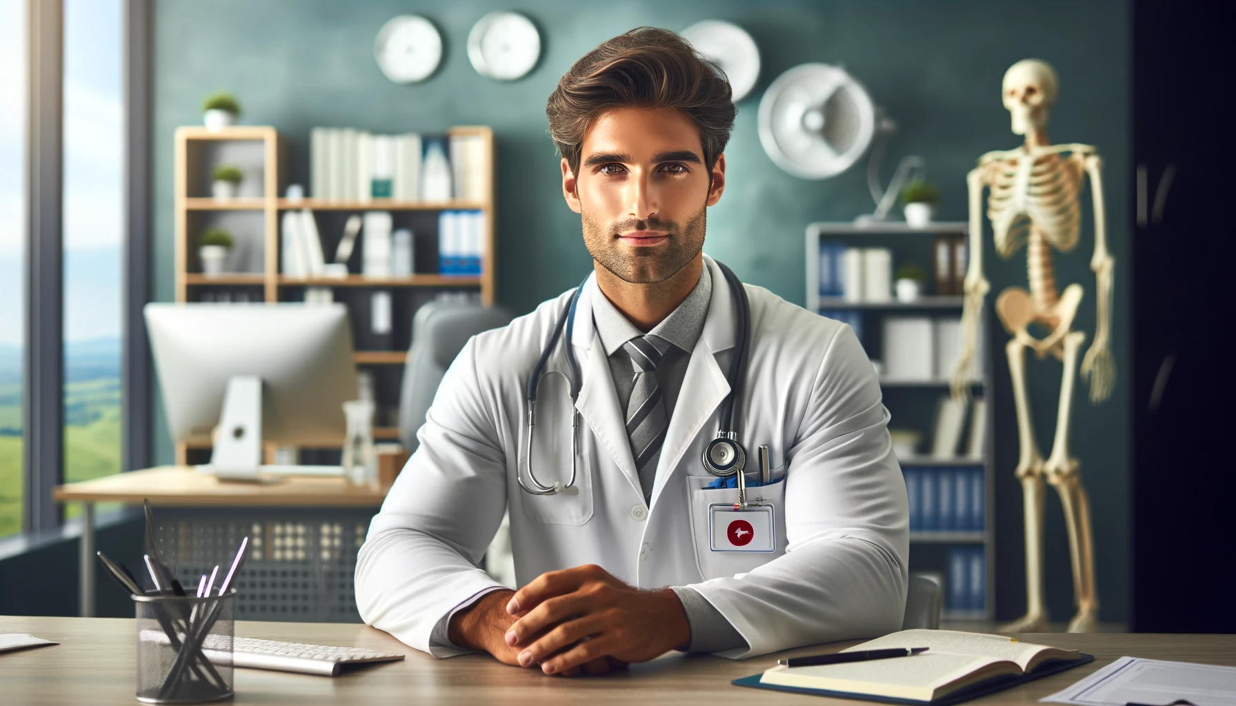 a good plastic surgery in Turkey doctor, situated in an office environment.