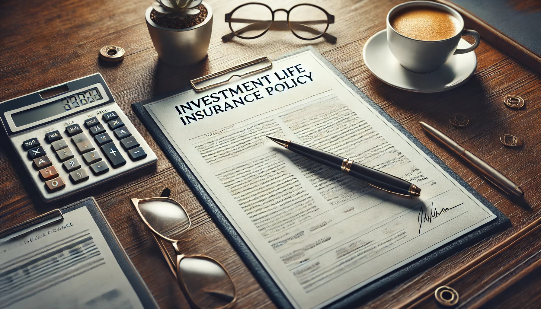 Close-up of an investment life insurance policy document on a desk, capturing the essence of a financial planning session.