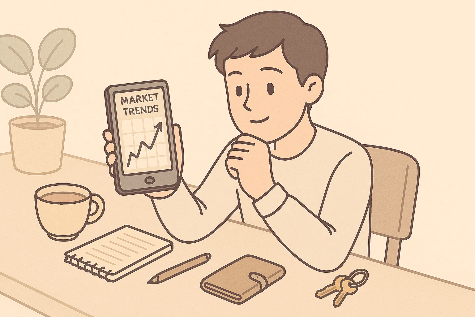 A calm collector observes market trends before making a purchase. 